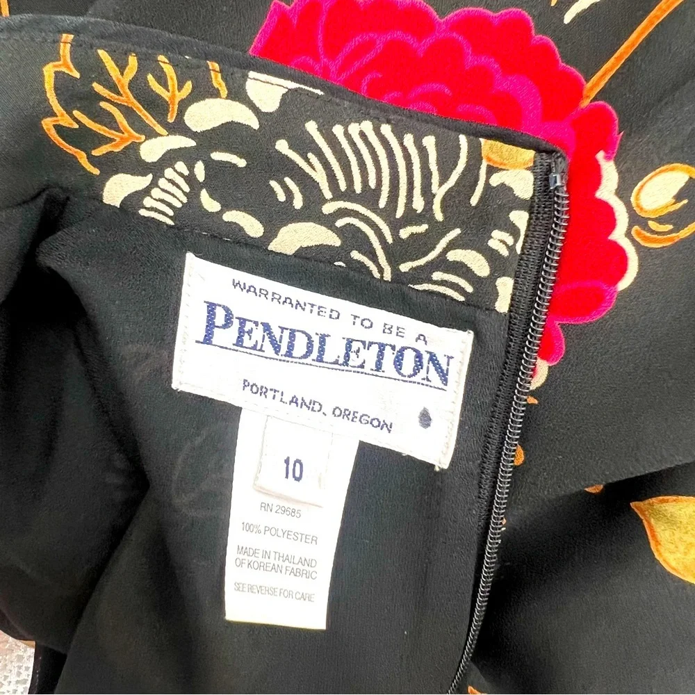 Pendleton Korean Fabric Chinese Asian Floral Black Blouse Top Shirt Size 10 - Picture 8 of 11